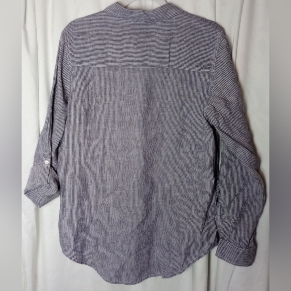 Jones & Co Blue White Striped 100% Linen Tunic Shirt Coastal Beachy Resort Med - Picture 8 of 8